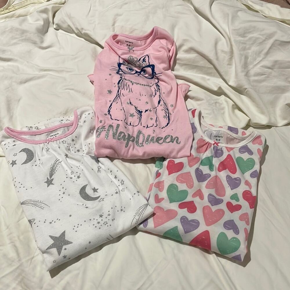Carters 4/5 nightgown bundle of 3 same long sleeve 💯polyester guc worn some